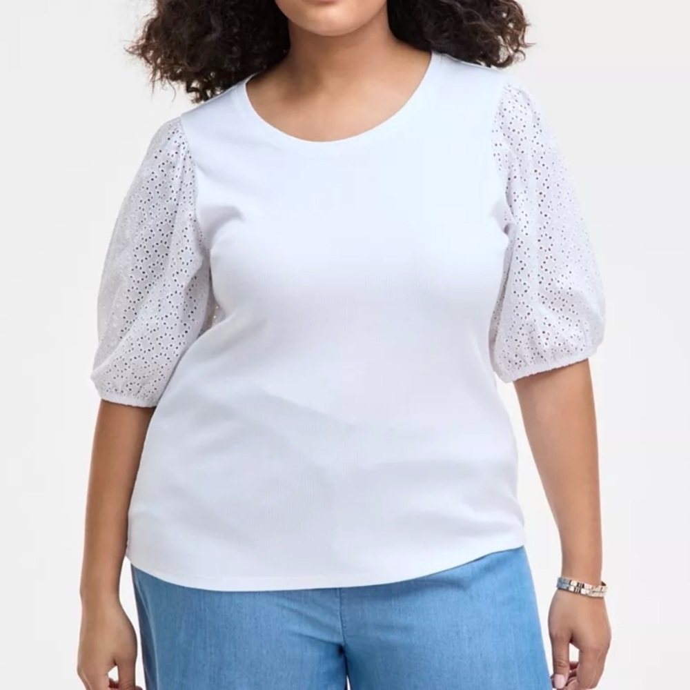 White Eyelet Puff Sleeve Top